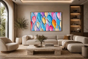Colorful impasto petal canvas print for bright modern room decor.