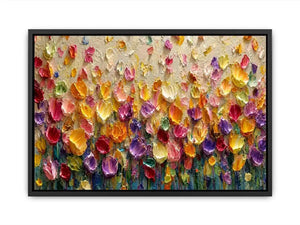 Colorful impasto floral canvas art for modern living room decor.