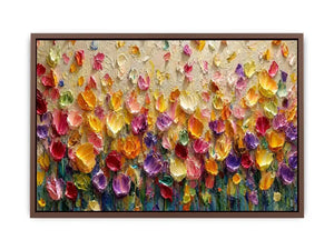 Colorful impasto floral canvas art for modern living room decor.
