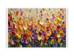 Colorful impasto floral canvas art for modern living room decor.