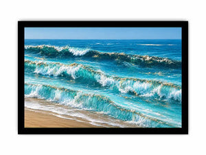 Horizontal ocean wave canvas art for coastal living room decor.