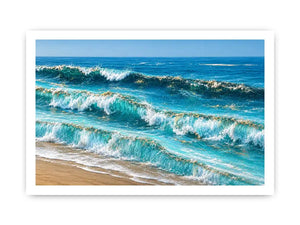 Horizontal ocean wave canvas art for coastal living room decor.