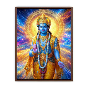 Lord Vishnu canvas art with cosmic blue and gold light for spiritual decor.