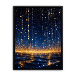 Vertical blue and gold abstract light canvas for modern bedroom decor.