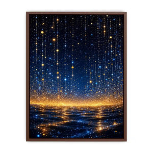 Vertical blue and gold abstract light canvas for modern bedroom decor.