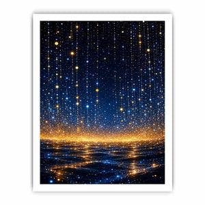 Vertical blue and gold abstract light canvas for modern bedroom decor.