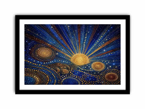 Blue and gold galaxy mosaic canvas art for modern living room decor.