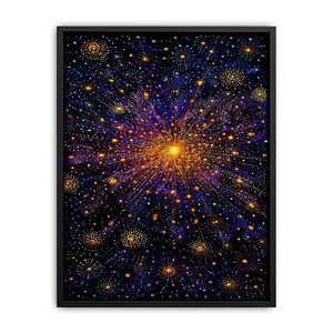 Abstract cosmic gold and purple canvas art for modern living room decor.