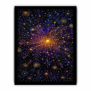 Abstract cosmic gold and purple canvas art for modern living room decor.