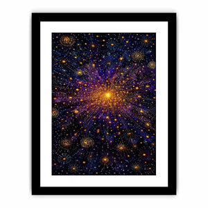 Abstract cosmic gold and purple canvas art for modern living room decor.