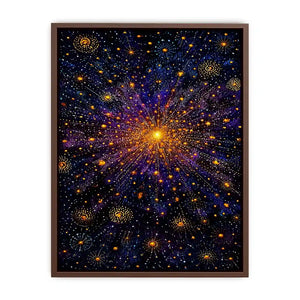 Abstract cosmic gold and purple canvas art for modern living room decor.