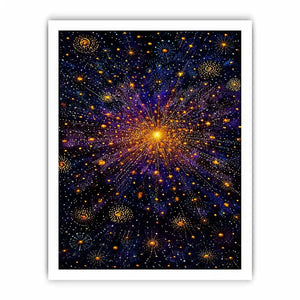 Abstract cosmic gold and purple canvas art for modern living room decor.