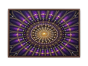 Purple and gold mandala canvas art for elegant bedroom or living room decor.