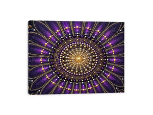 Purple and gold mandala canvas art for elegant bedroom or living room decor.