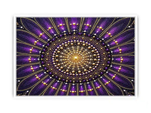 Purple and gold mandala canvas art for elegant bedroom or living room decor.