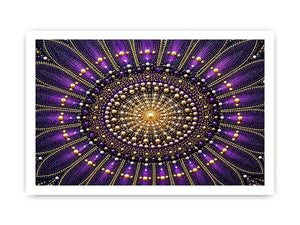 Purple and gold mandala canvas art for elegant bedroom or living room decor.