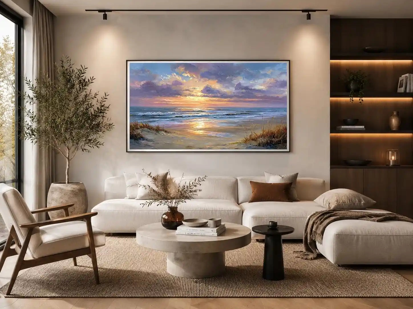 Aerial beach photography canvas print with turquoise waves for coastal living room decor.