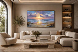 Aerial beach photography canvas print with turquoise waves for coastal living room decor.
