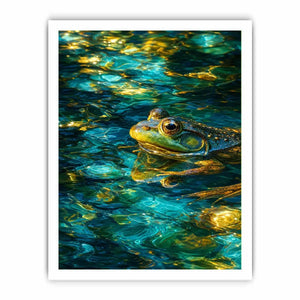 Dreamy teal and gold frog canvas art for modern living room decor.