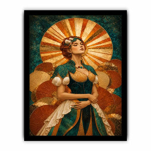 Art deco woman canvas wall art in teal and gold for luxury decor.