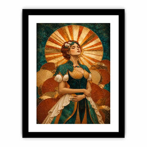 Art deco woman canvas wall art in teal and gold for luxury decor.