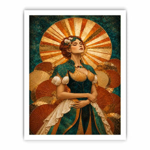 Art deco woman canvas wall art in teal and gold for luxury decor.