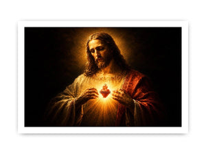 Dark sacred heart Jesus canvas art for traditional living room decor.