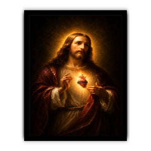 Classic sacred heart Jesus portrait canvas art for bedroom decor.