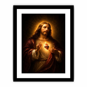 Classic sacred heart Jesus portrait canvas art for bedroom decor.
