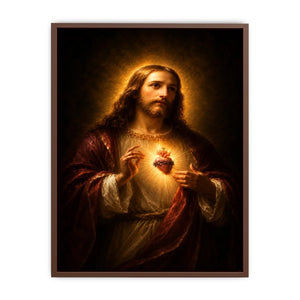 Classic sacred heart Jesus portrait canvas art for bedroom decor.
