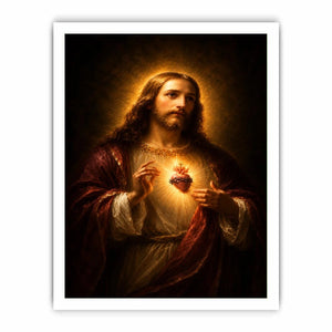 Classic sacred heart Jesus portrait canvas art for bedroom decor.