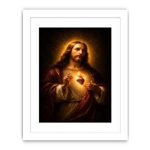 Classic sacred heart Jesus portrait canvas art for bedroom decor.