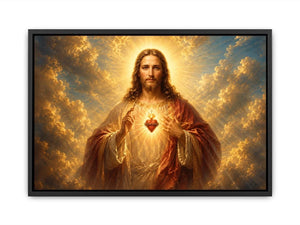 Radiant sacred heart Jesus canvas wall art for classic home decor.