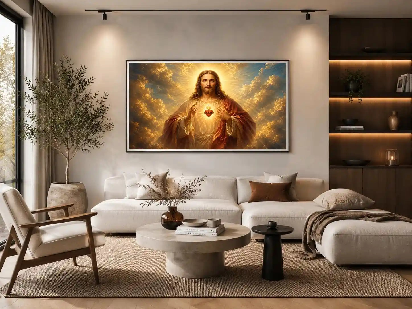 Radiant sacred heart Jesus canvas wall art for classic home decor.