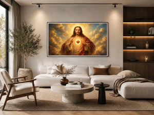 Radiant sacred heart Jesus canvas wall art for classic home decor.
