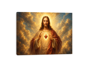 Radiant sacred heart Jesus canvas wall art for classic home decor.