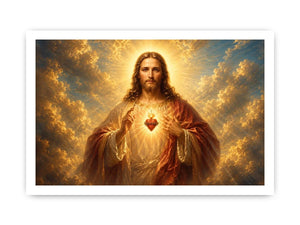 Radiant sacred heart Jesus canvas wall art for classic home decor.