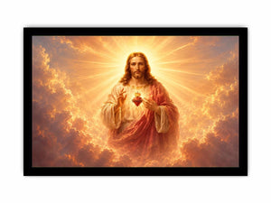 Golden Jesus sacred heart wall art for luxury living room decor.