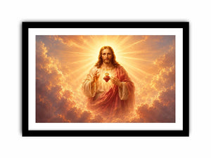Golden Jesus sacred heart wall art for luxury living room decor.