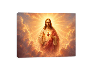 Golden Jesus sacred heart wall art for luxury living room decor.