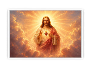 Golden Jesus sacred heart wall art for luxury living room decor.