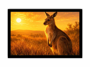 Golden kangaroo canvas art for warm modern living room decor.