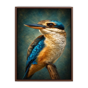Vibrant kingfisher bird canvas art for modern living room decor.