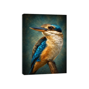 Vibrant kingfisher bird canvas art for modern living room decor.