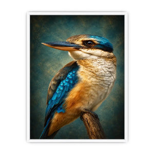 Vibrant kingfisher bird canvas art for modern living room decor.
