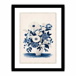 Blue and white floral canvas print for elegant bedroom wall decor.