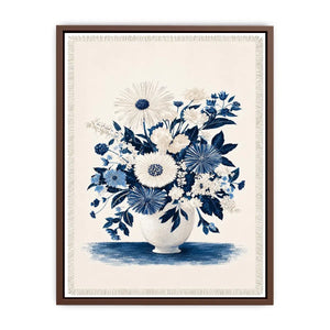 Blue and white floral canvas print for elegant bedroom wall decor.