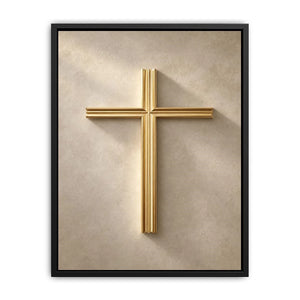 Gold cross wall art on neutral textured background for modern home decor.
