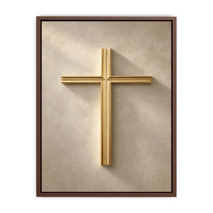 Gold cross wall art on neutral textured background for modern home decor.