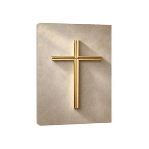 Gold cross wall art on neutral textured background for modern home decor.